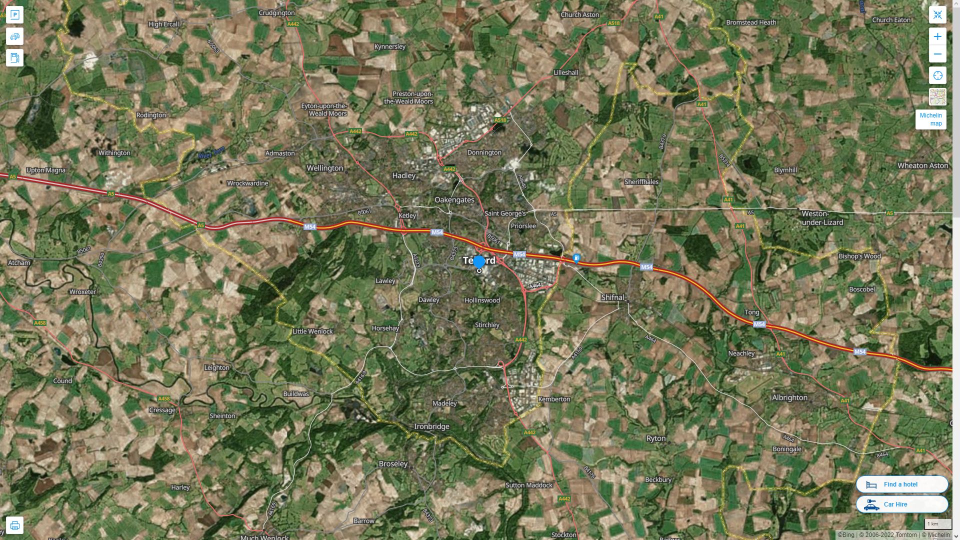 Telford Royaume Uni Autoroute et carte routiere avec vue satellite